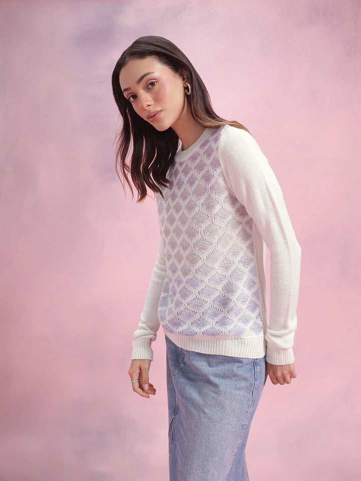 DressBerry Geometric Self Design Pullover