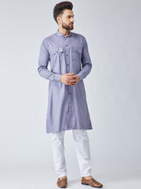 SOJANYA Men Lavender Solid Straight Kurta