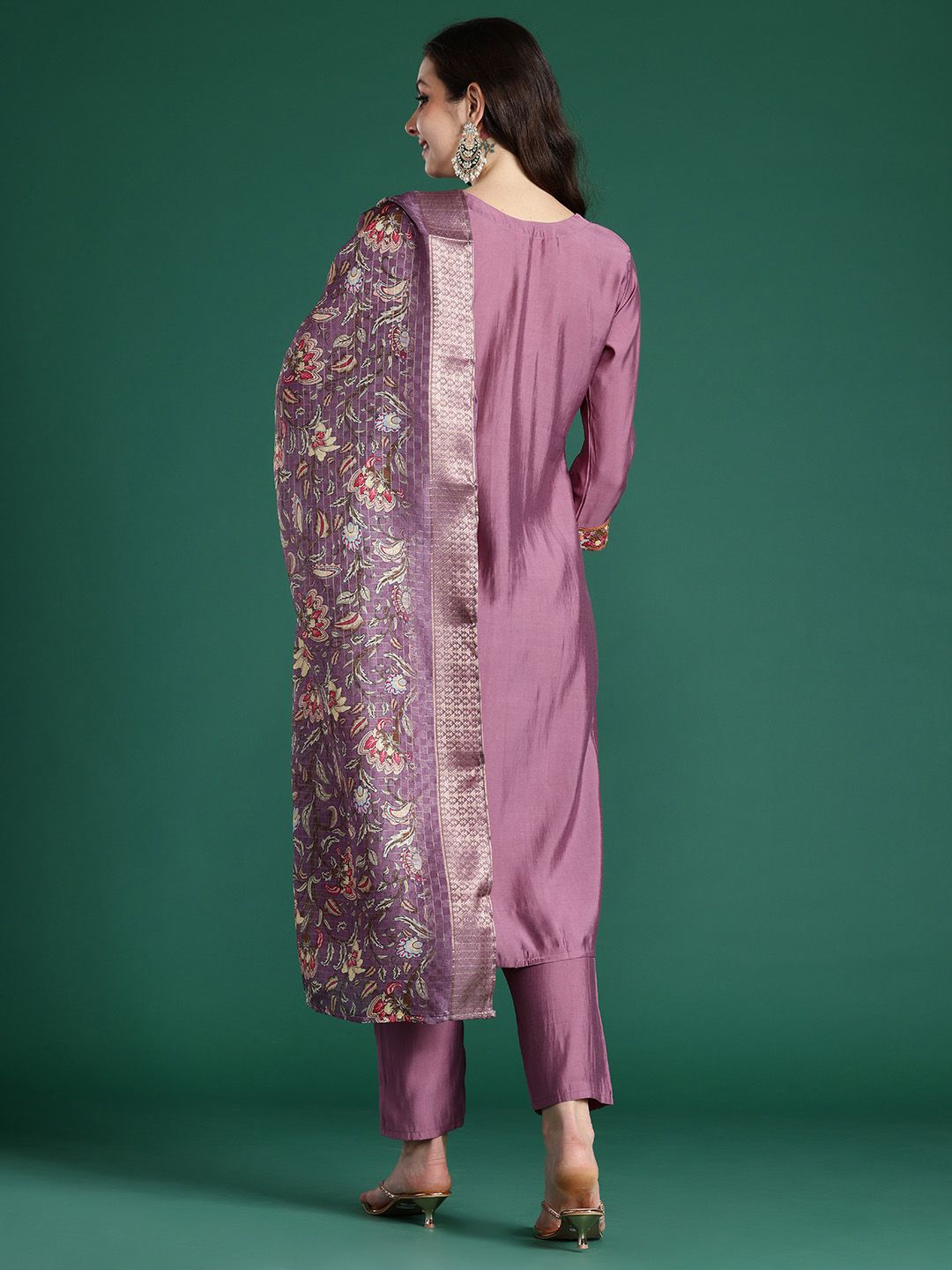 Indo Era Floral Embroidered Thread Work Kurta with Trousers & With Dupatta