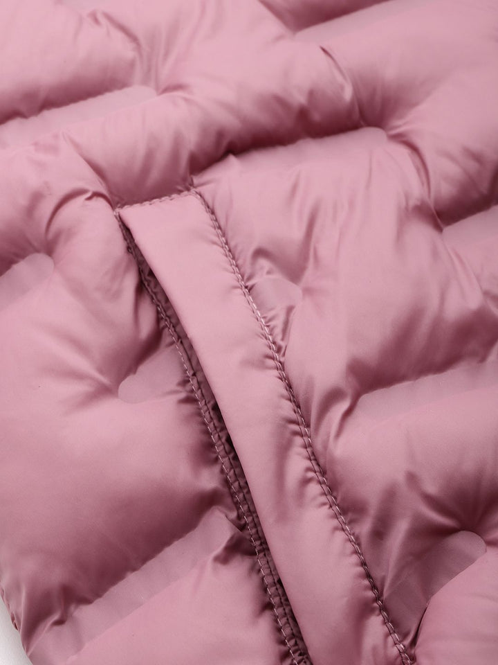DressBerry Solid Embossed Mock Collar Puffer Jacket