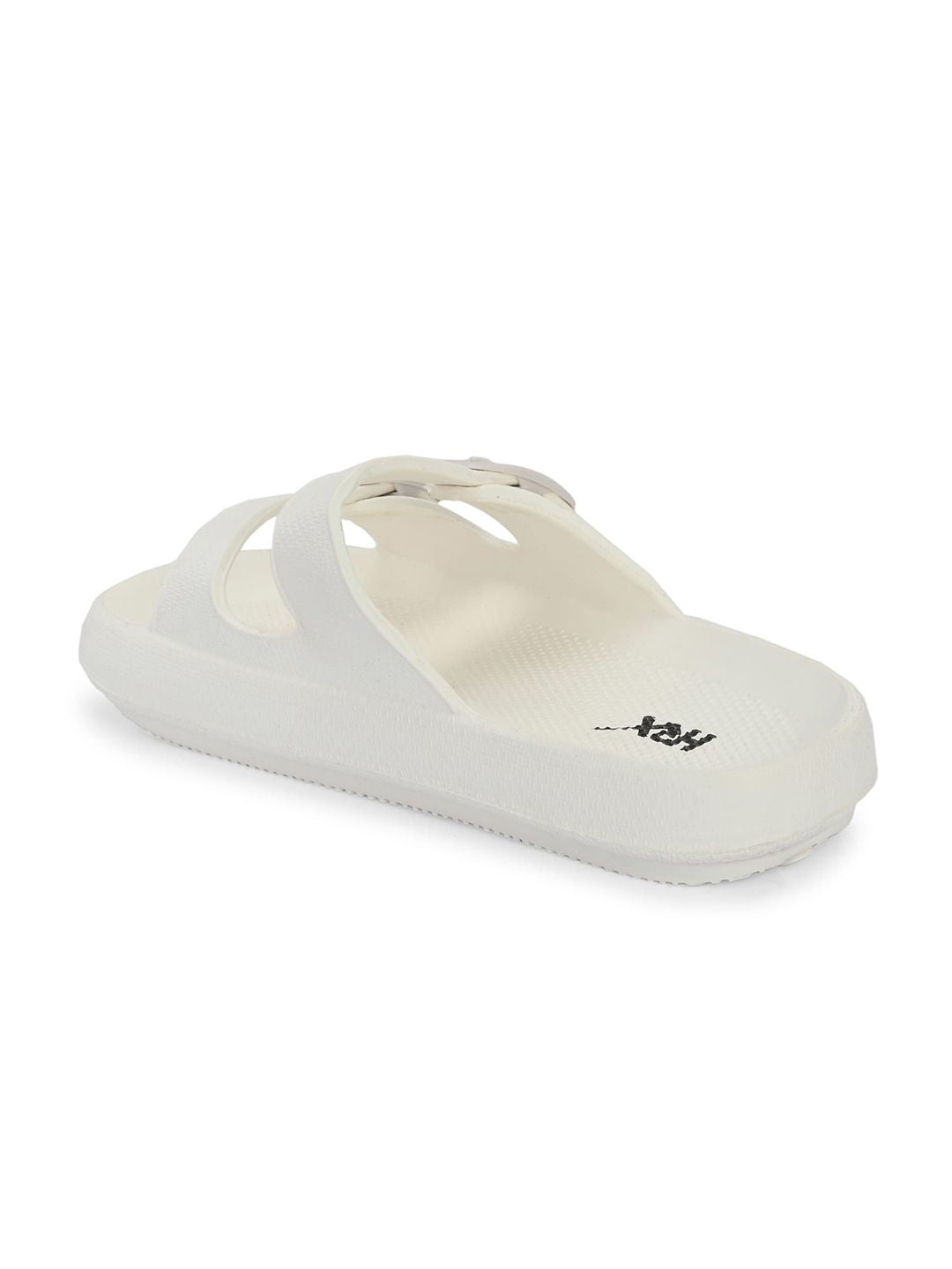HRX by Hrithik Roshan Men White Two Strap Rubber Sliders With Buckle Detail