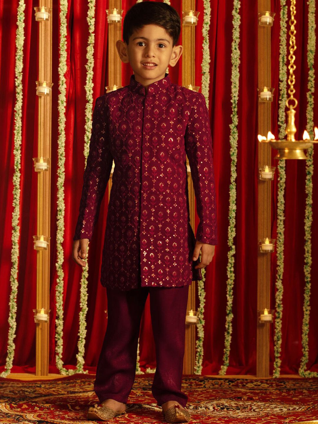 VASTRAMAY Boys Embellished Sherwani Set
