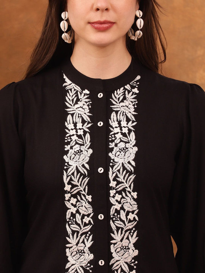 Anouk Black Silk Blend Embroidered Tunic with Trousers