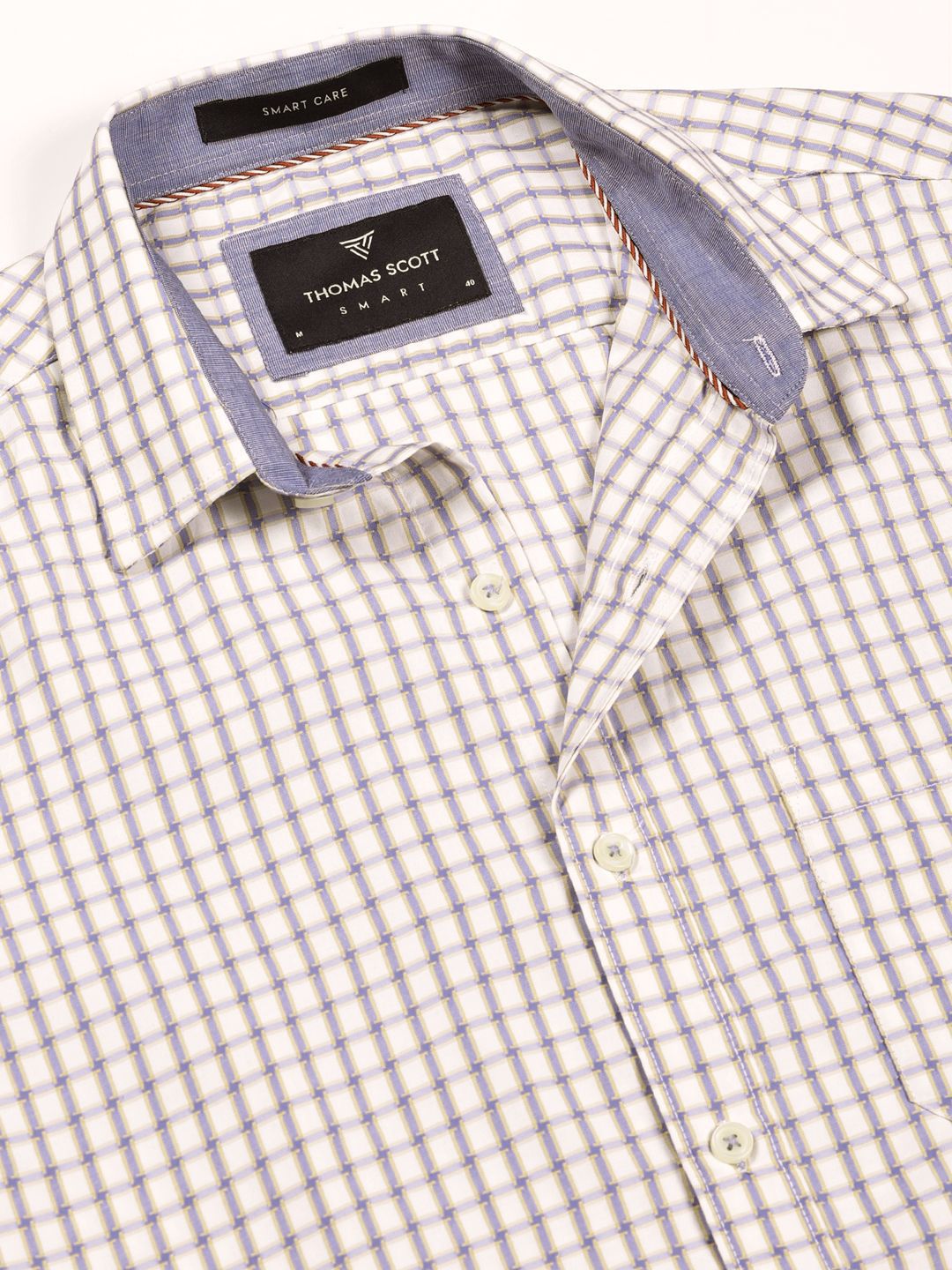 Thomas Scott Men Smart Spread Collar Gingham Checked Cotton Formal Shirt