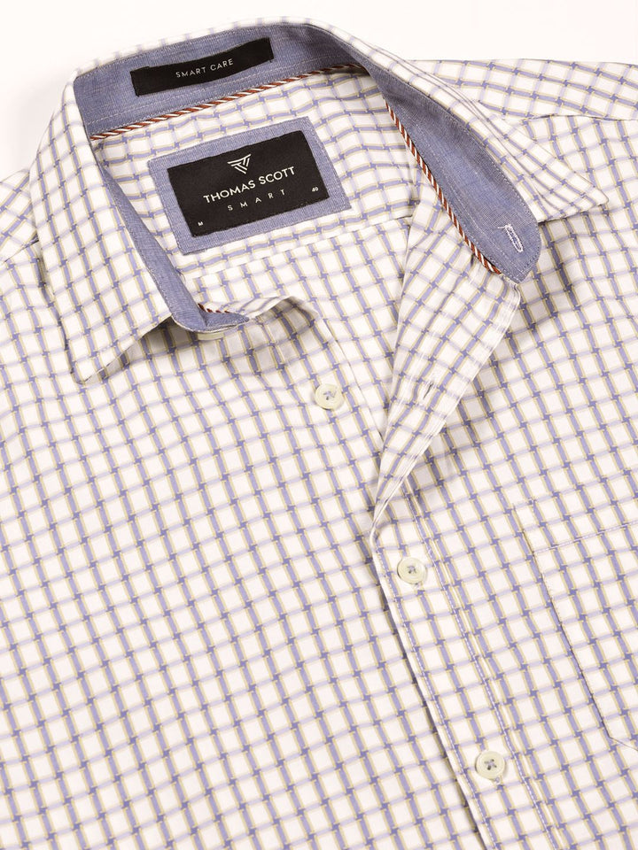 Thomas Scott Men Smart Spread Collar Gingham Checked Cotton Formal Shirt