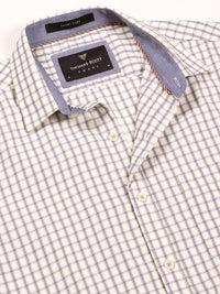 Thomas Scott Men Smart Spread Collar Gingham Checked Cotton Formal Shirt