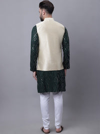 SOJANYA Leheriya Embroidered Sequinned Pure Cotton Kurta With Churidar & Nehru Jacket