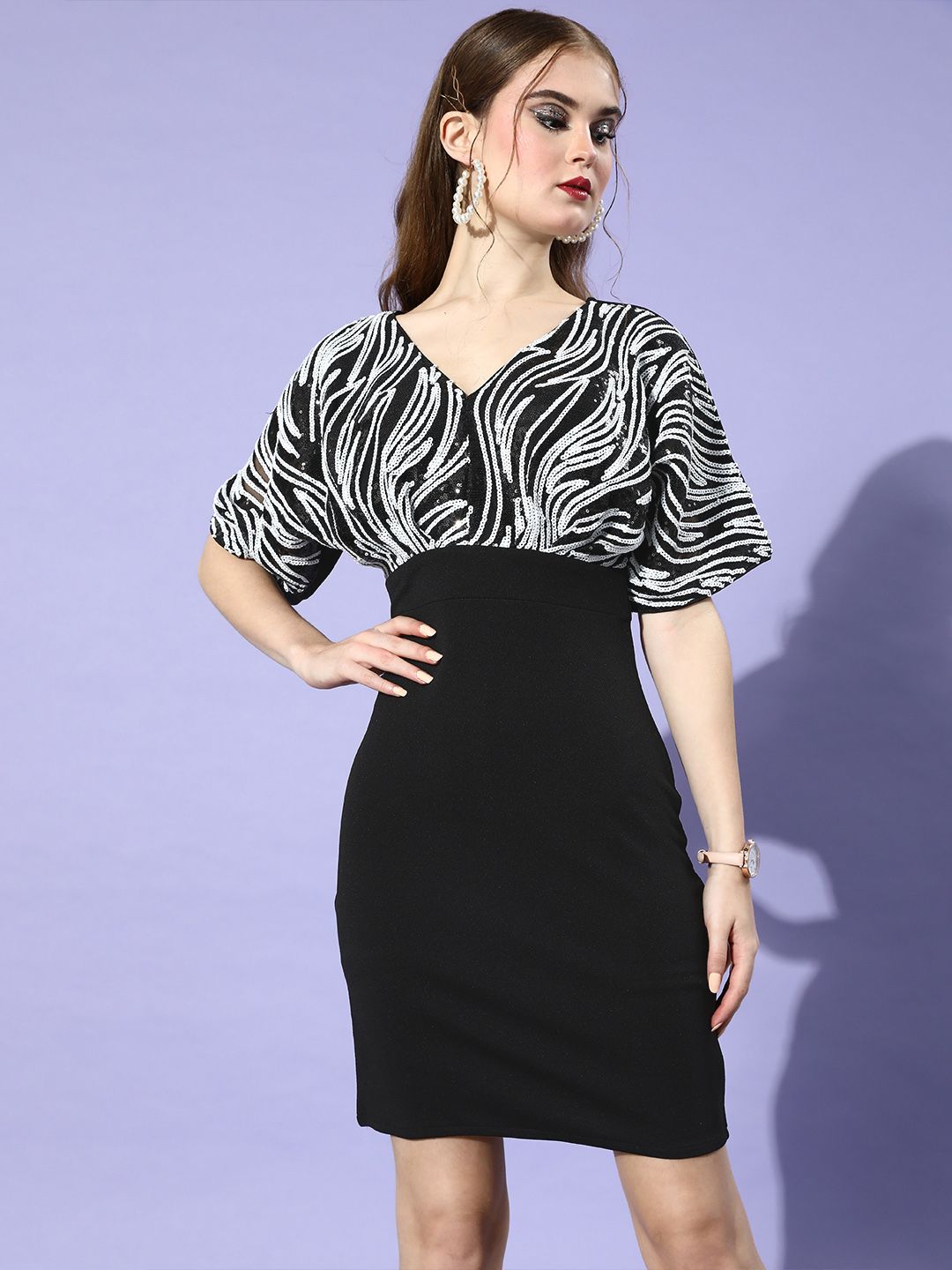 Athena Black & Silver Embellished Sheath Dress