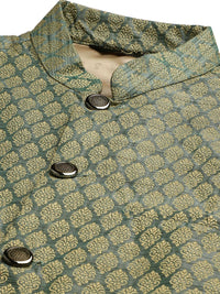 SOJANYA Set Kurta Lelaki Motif Etnik Hijau Dengan Jaket Nehru