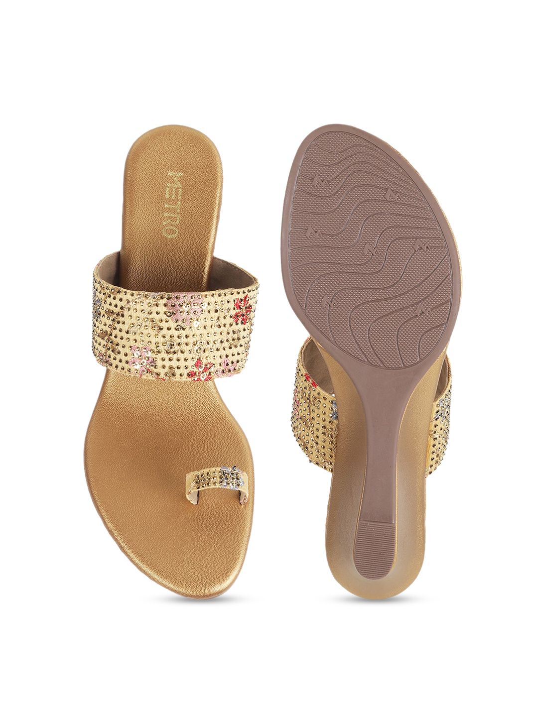 Metro Embellished Open Toe Wedge Heels