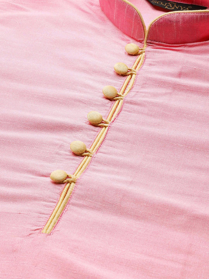 SOJANYA Men Pink Solid Kurta Lurus
