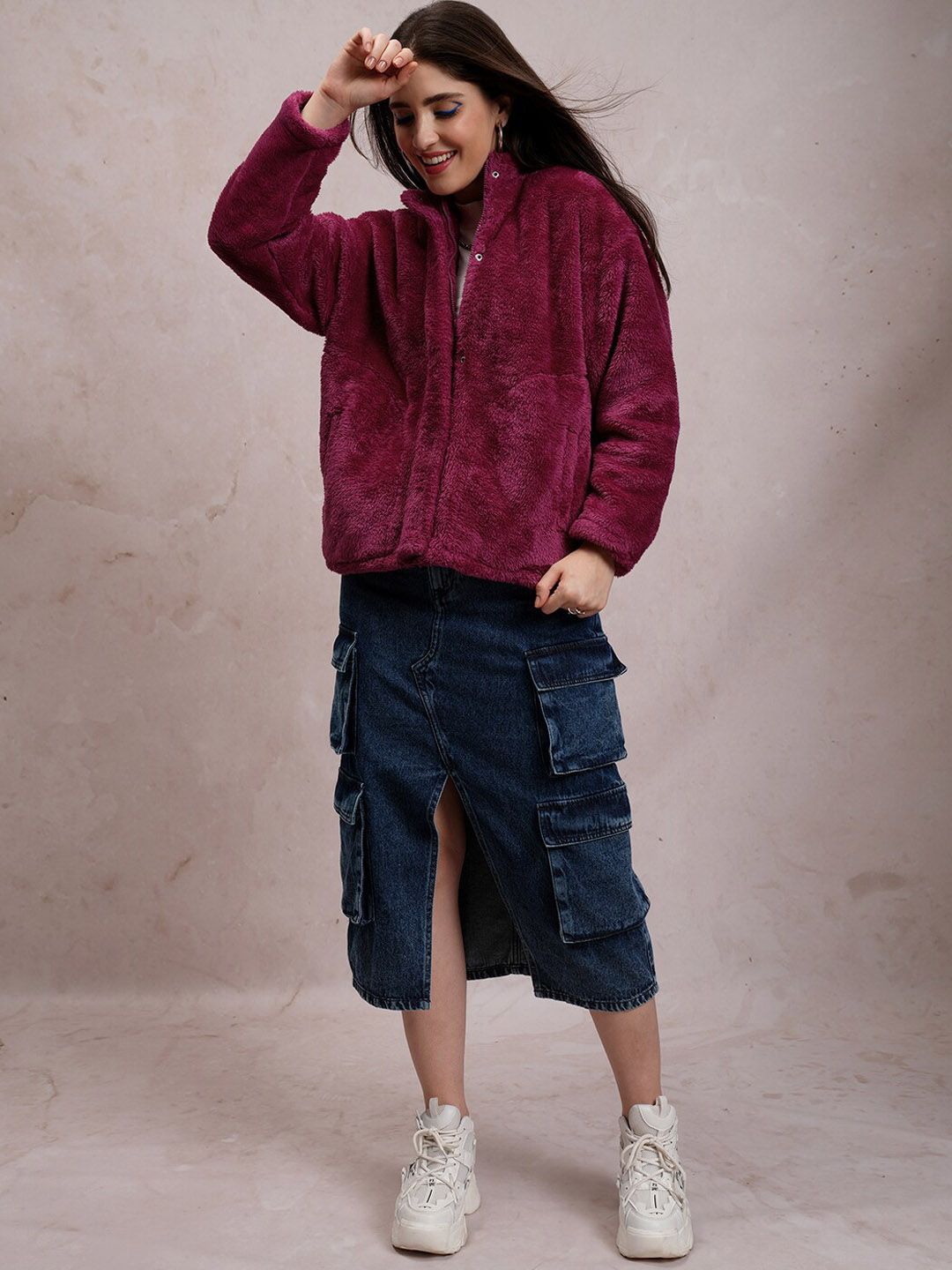 Tokyo Talkies Maroon Oversized Tailored Jacket