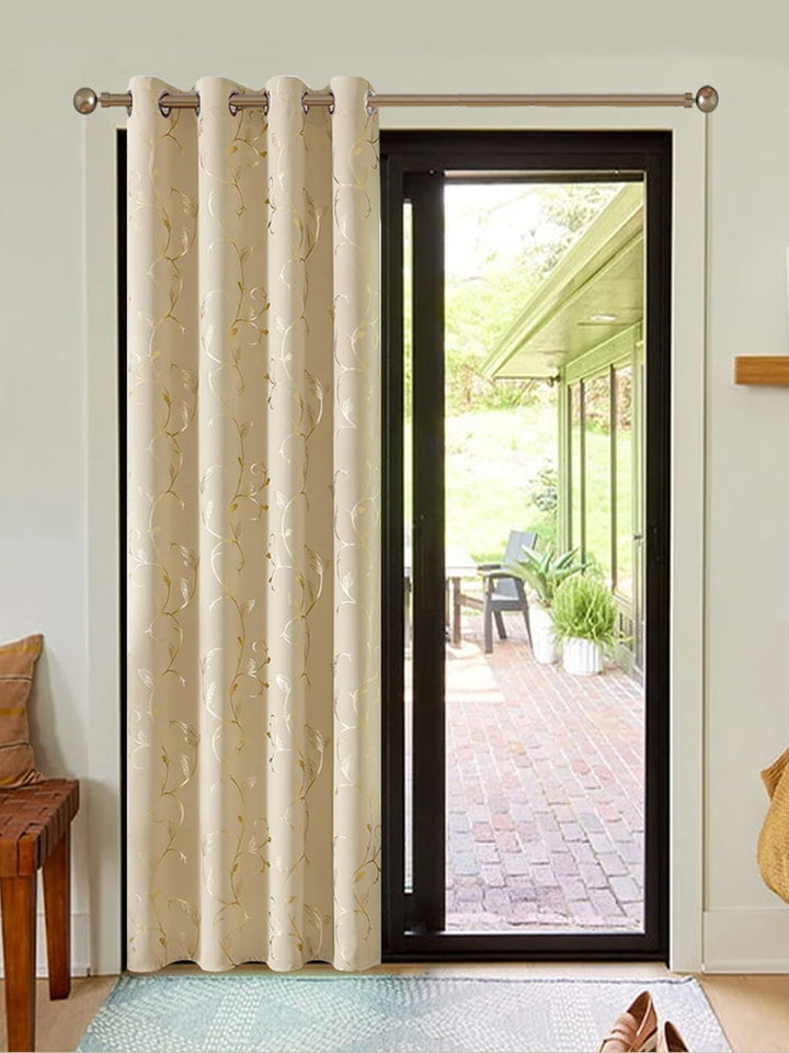 URBAN SPACE Beige & Yellow Floral Printed Black Out Window Curtain