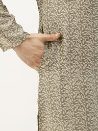 SOJANYA Men Grey Ethnic Motifs Woven Design Kurta with Churidar & Nehru Jacket