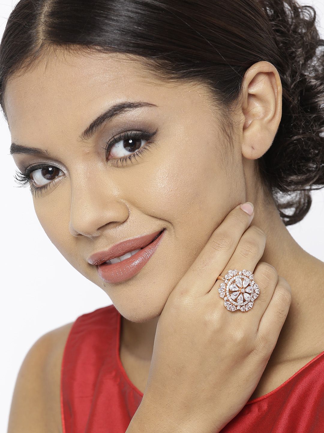 Cincin Jari Boleh Laras Zaveri Pearls Bersalut Emas CZ Bertampal Batu