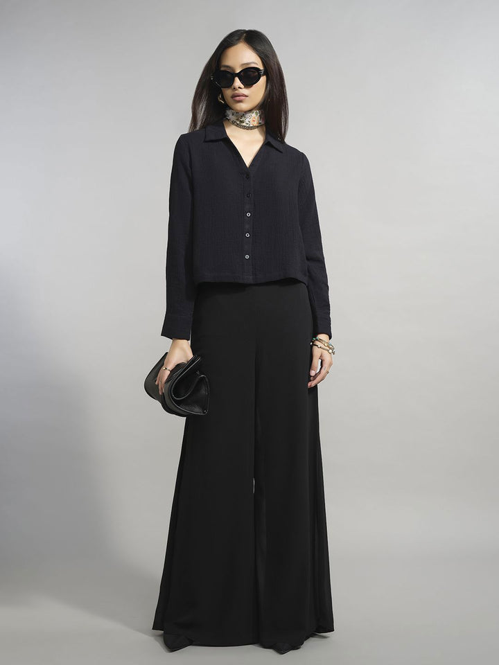 AND Women Shirt Collar Cotton Top
