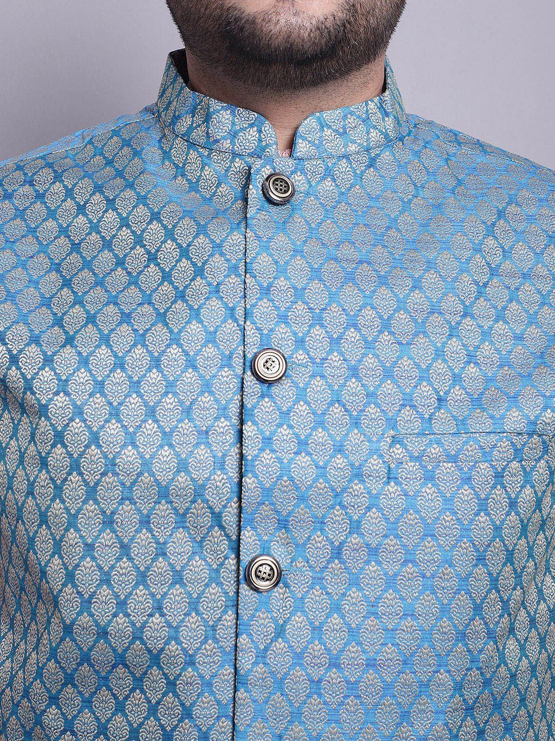 SOJANYA PLUS Ethnic Motifs Woven Design Kurta With Pyjamas & Nehru Jacket