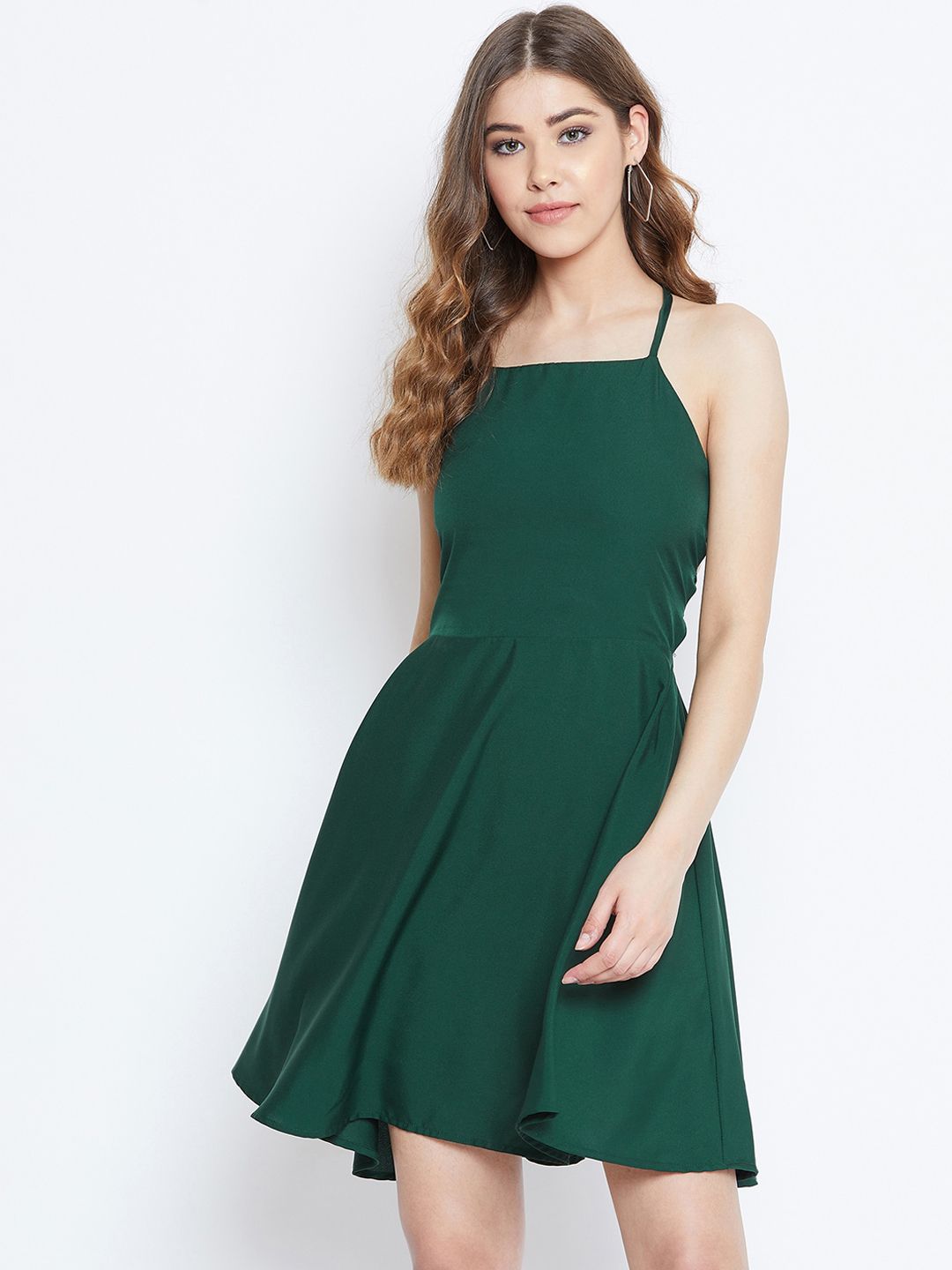 Berrylush Women Green Solid Fit and Flare Dress