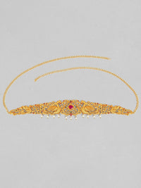 Rubans 24K Gold Plated Ruby dengan Rantaian Pakaian Pakul Paking Kamarbandh dengan Mutiara Drop
