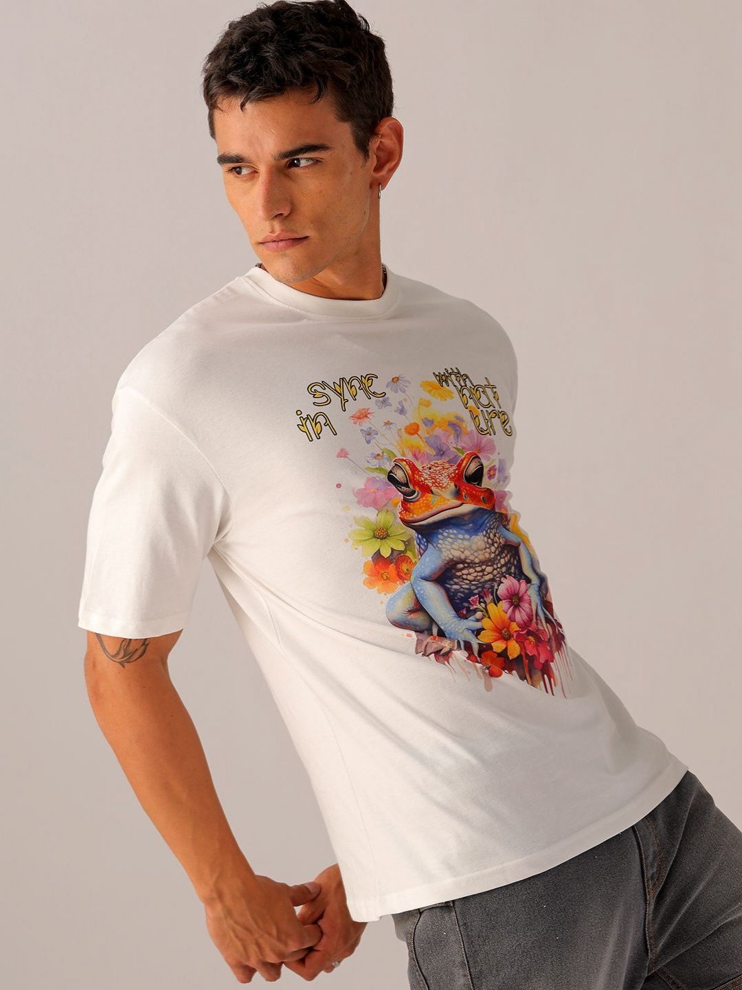 The Indian Garage Co Men Back Printed Relaxed Fit Pure Cotton T-shirt