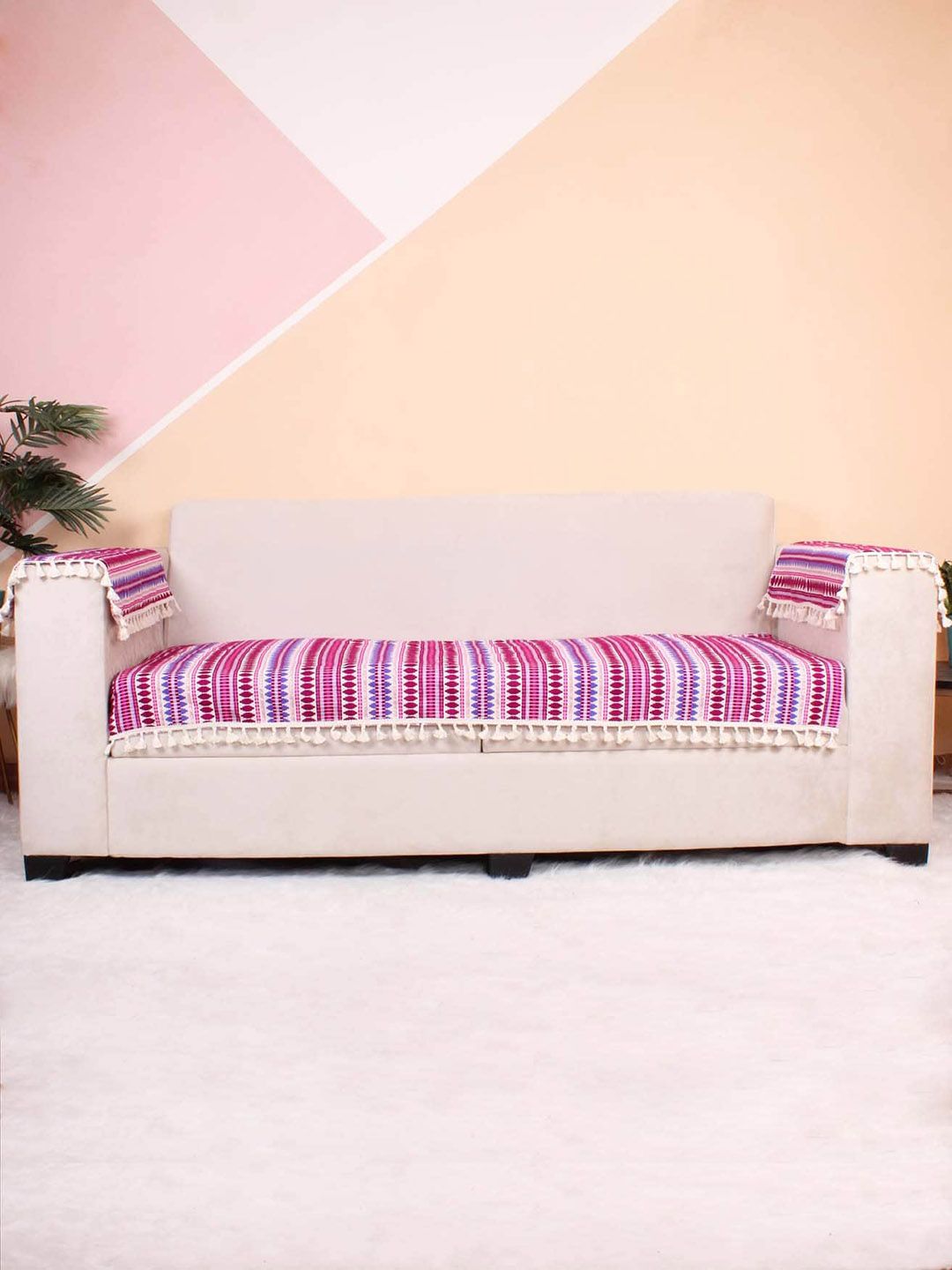 STITCHNEST Purple Printed Jacquard 2-Seater Sofa Cover
