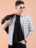 The Indian Garage Co Men White & Blue Gingham Checked Pure Cotton Casual Shirt