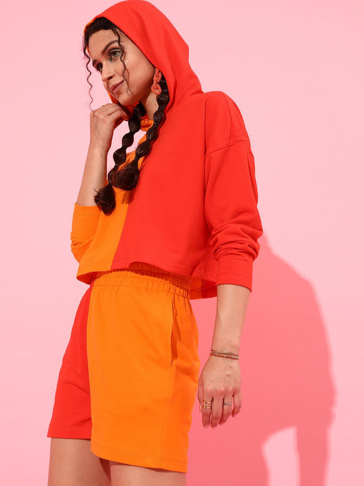 Jalan 9 Wanita Orange & Merah Warna-Cotton Cotton Co-Ords