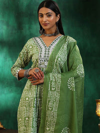 Libas Floral Printed Beads and Stones Pure Cotton A Line Kurta with Trousers & Dupatta