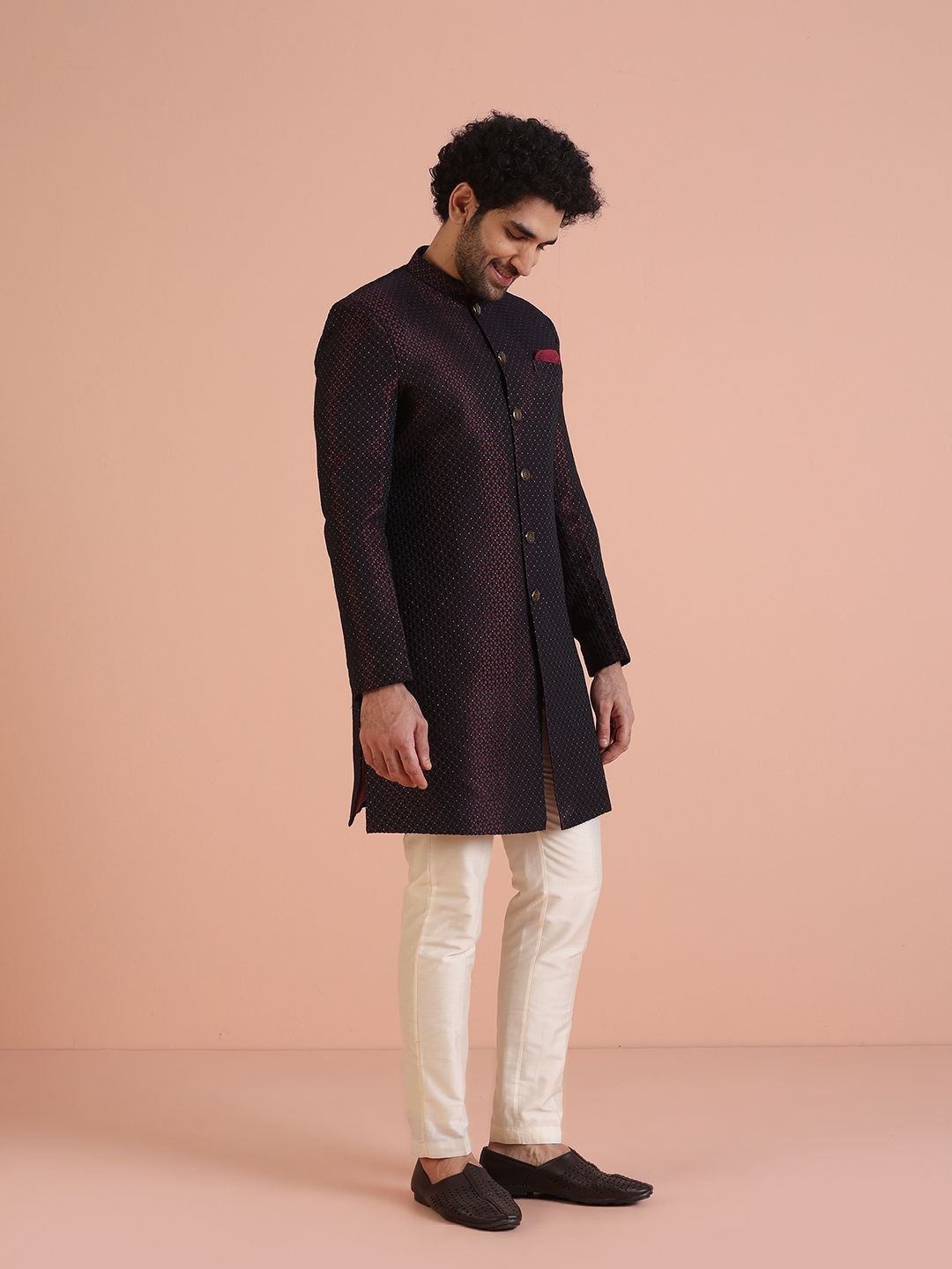 KISAH Men Self-Design Cotton Indowestern Sherwani Trouser Set