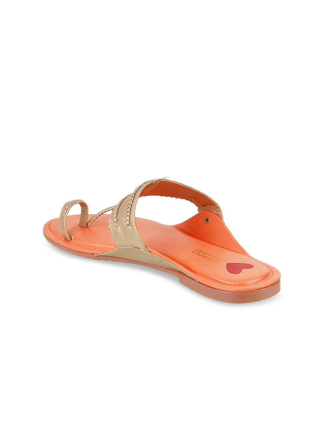 Metro Women Gold-Toned Textured T-Strap Flats