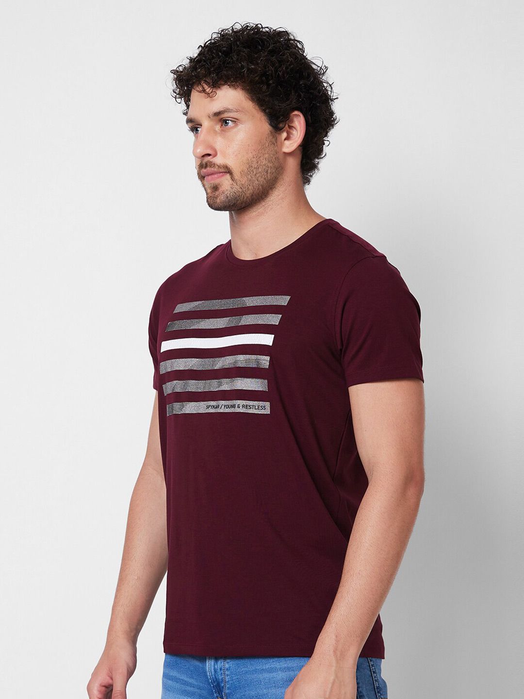 SPYKAR Typography Printed Round Neck Cotton Slim Fit T-shirt