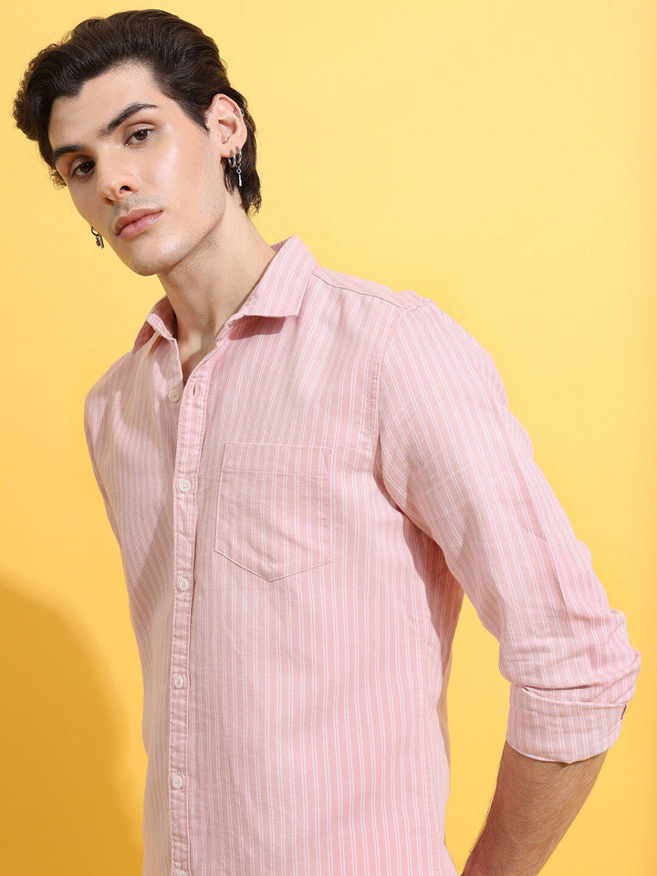 HIGHLANDER Pink Slim Fit Striped Casual Shirt