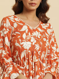 W Floral Printed V-Neck Empire Kurta with Trousers