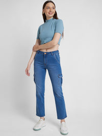SPYKAR Women Straight Fit Light Fade Clean Look Stretchable Cargo Jeans