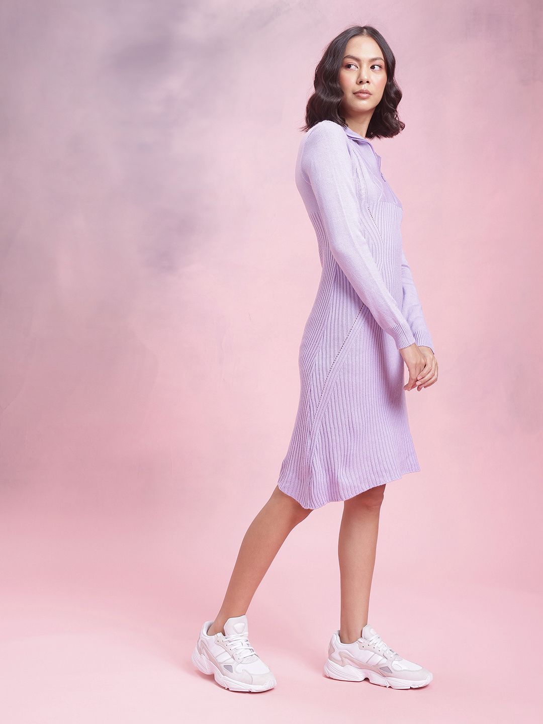 Pakaian Musim Sejuk Akrilik A-line Dressberry Half Zipper