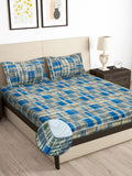 Story@home Arena Grey & Blue Printed 180 TC Fitted King Bedsheet & 2 Pillow Covers