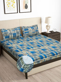 Story@home Arena Grey & Blue Printed 180 TC Fitted King Bedsheet & 2 Pillow Covers