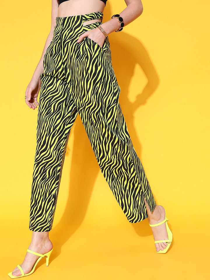 STREET 9 Women Attractive Lime Green Striped Trousers