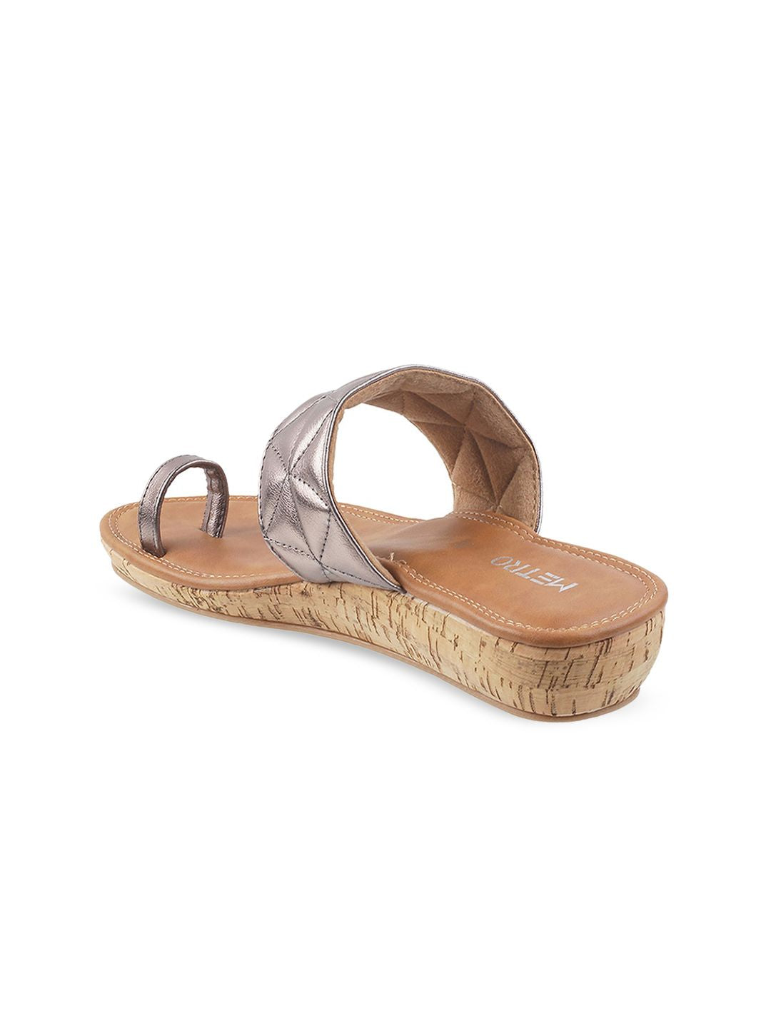 Metro Women Grey & Tan One Toe Wedge Sandal