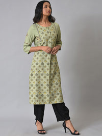 W Ethnic Motifs Printed Thread Work Straight Kurta with Trousers