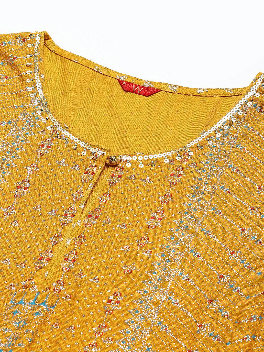 W Yellow Ethnic Motifs Keyhole Neck Ethnic Maxi Dress