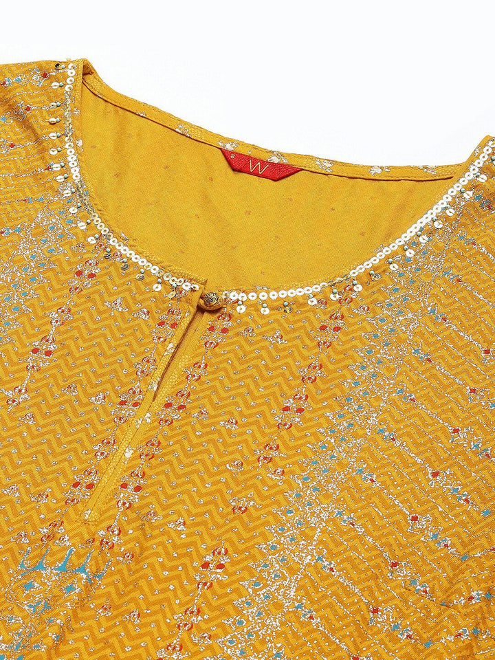 W Yellow Ethnic Motifs Keyhole Neck Ethnic Maxi Dress