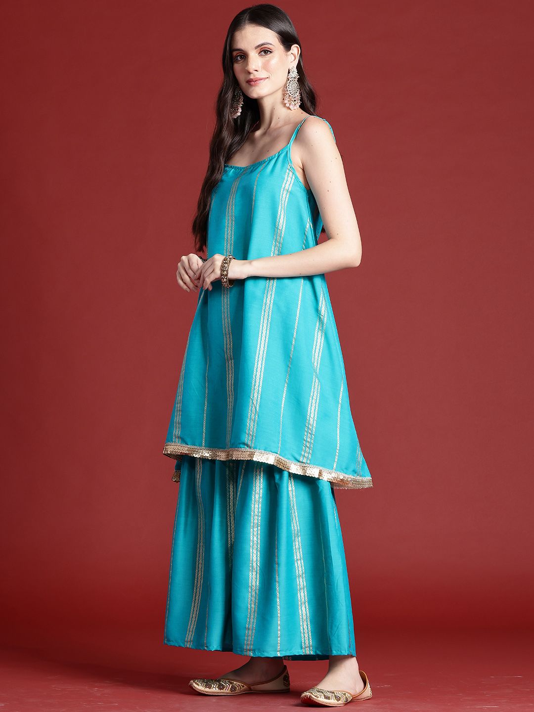 Anouk Ethnic Motifs Print Gotta Patti Kurta with Sharara & Dupatta