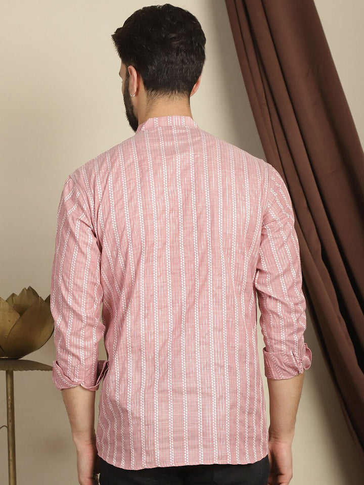 Kurta Kerja Benang Kapas Berjalur Anouk Kolar Mandarin Lengan Panjang