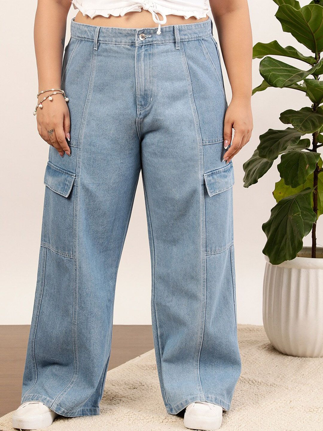 CURVY STREET jean Women Clean Look Pure Cotton Wide Leg Jeans