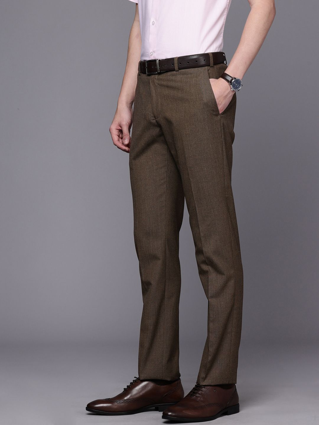 Raymond Men Textured Slim Fit Formal Trousers