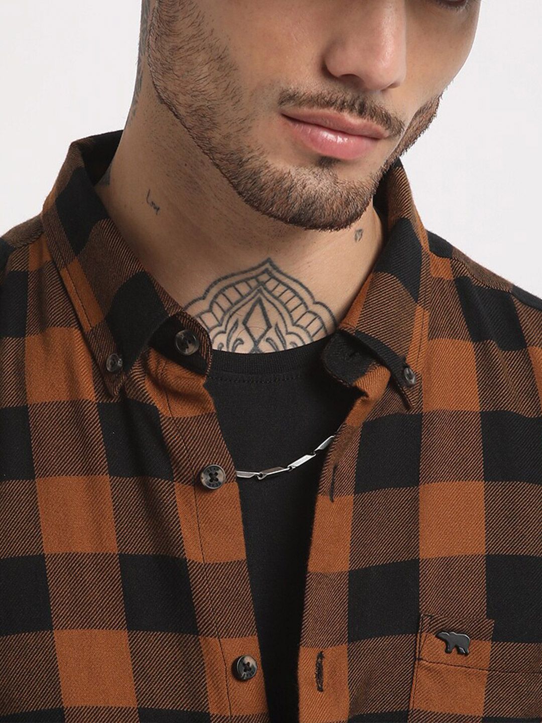 THE BEAR HOUSE Slim Fit Buffalo Checked Flannel Casual Pure Cotton Shirt