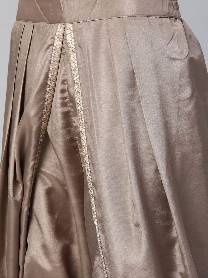 W Women Brown Striped Panelled Sequinned Kurta with Dhoti Pants & Dupatta