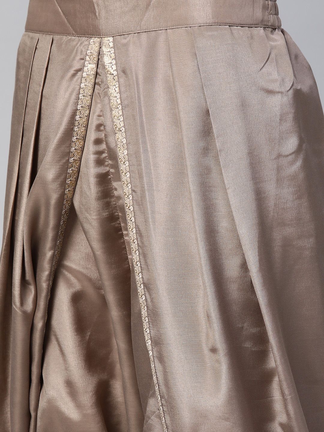W Women Brown Striped Panelled Sequinned Kurta with Dhoti Pants & Dupatta