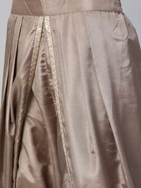 W Women Brown Striped Panelled Sequinned Kurta with Dhoti Pants & Dupatta